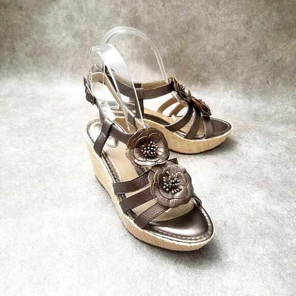 Strictly Comfort Womens F14617 Sz 6.5 M Brown Strappy 3.5" Wedge Sandals Flower - Picture 7 of 11